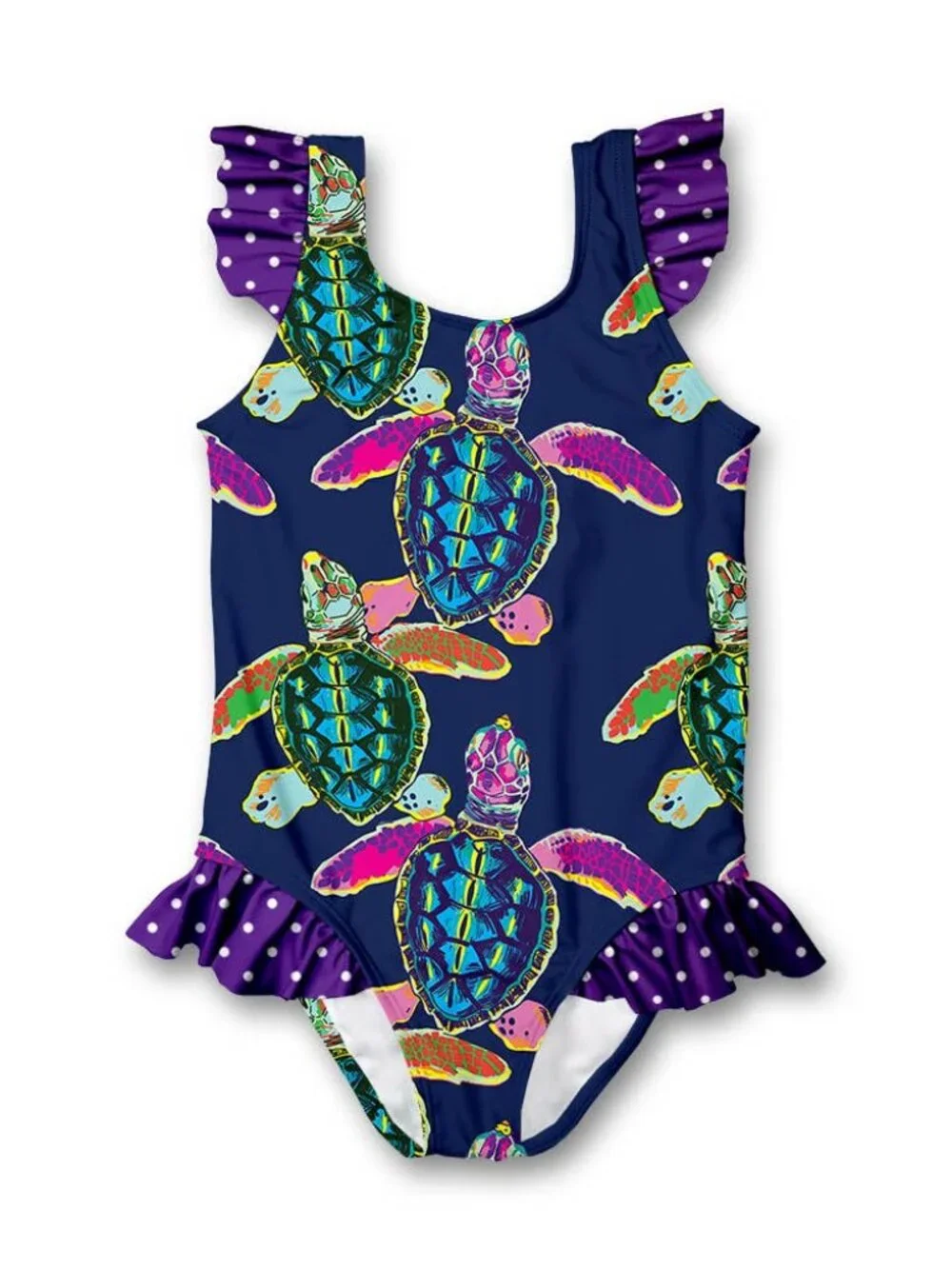 Navy Waterturtle Ruffle-Accent One-Piece - Millie Loves Lily